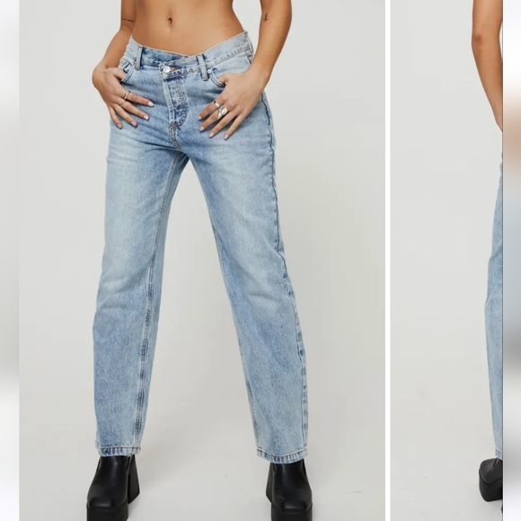 Princess Polly asymmetric crossover waist straight leg jeans size 6 - Picture 1 of 13